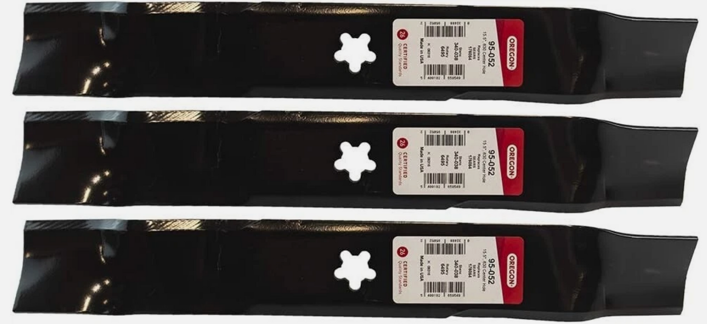 3 PACK Oregon 95-052 High Lift Mower Blade 15-1/2" Fits AYP