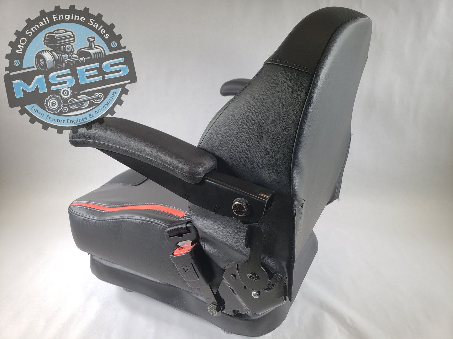 Gravely 09366600 Lawn Mower Seat With Arm Rests Black/Red with White Stitching