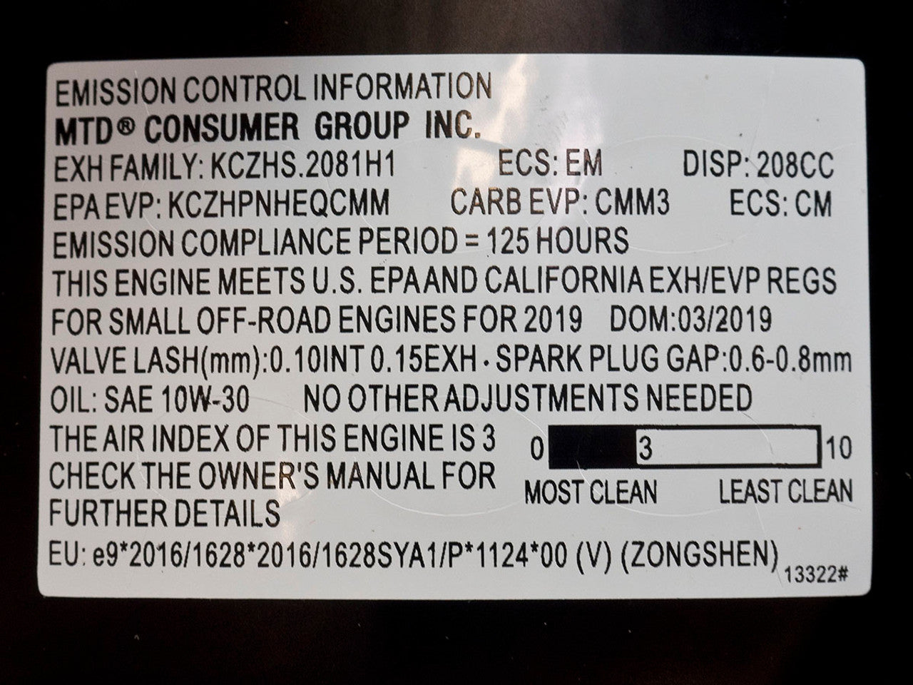 6HP Zongshen 170-DU-34 Engine MTD 208cc 3/4" x 1.72" Keyed Shaft, MTD-208CC