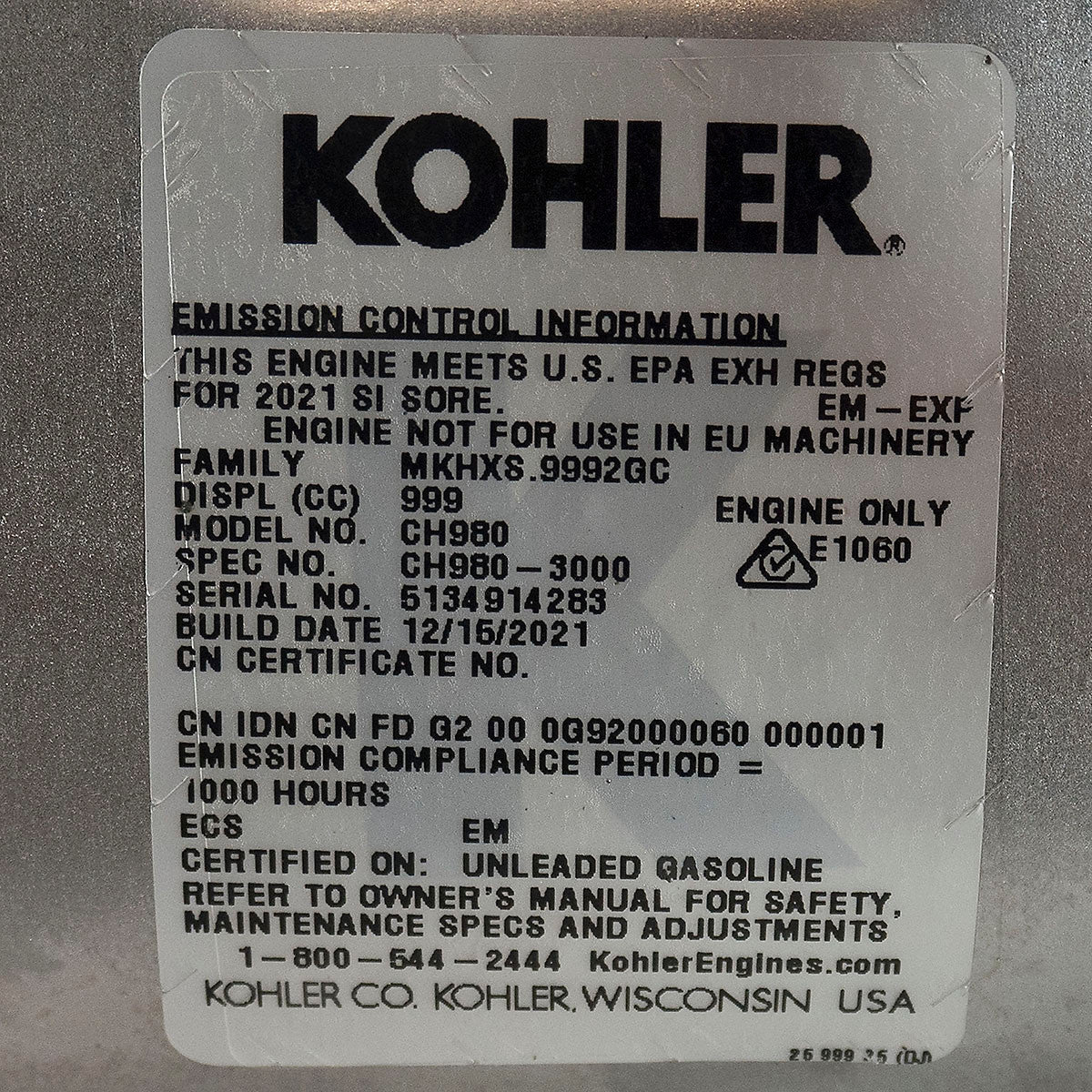 35HP Kohler CH980-3000 Command Pro Engine 1-7/16" x 4-29/64" Crank Shaft 999cc